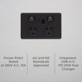 DETA X6 Double Power Point with USB-A & USB-C PD20W Fast Charging Matte Black Indoor
