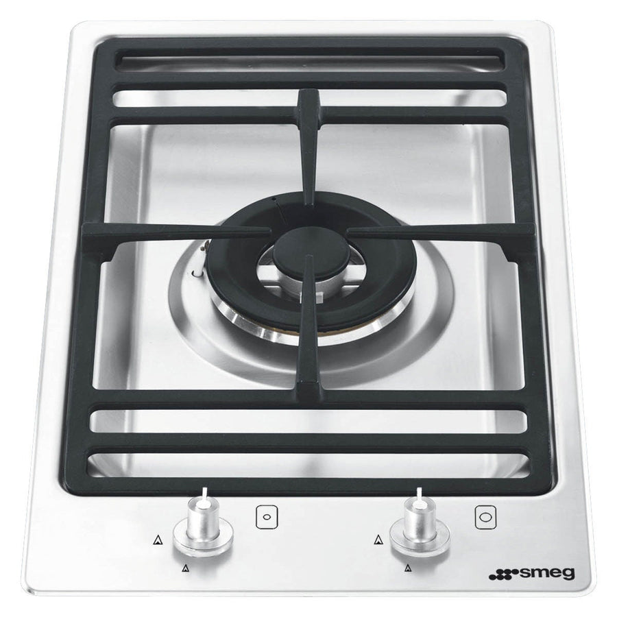 Smeg 30cm Gas Cooktop - Single Dual-Control Wok Burner - Stainless Steel - Low Profile - PGA31G-1