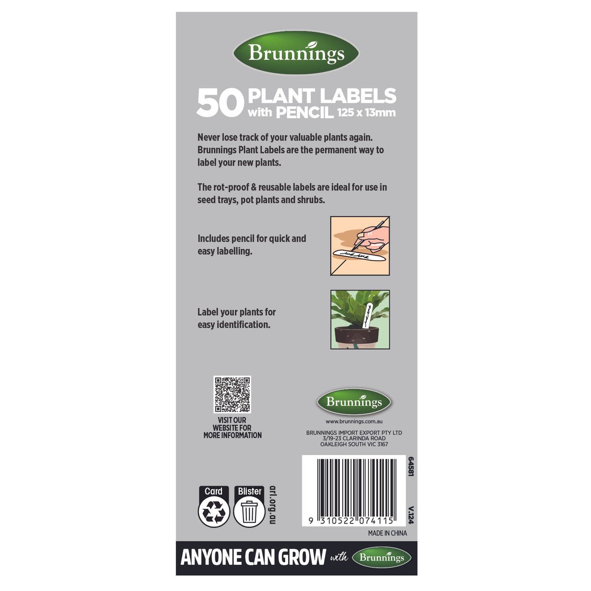 Brunnings Plant Labels with Pencil - 125 x 13mm - 50 Pack - Rot-Proof, Reusable - SuperSaverAU - view 2