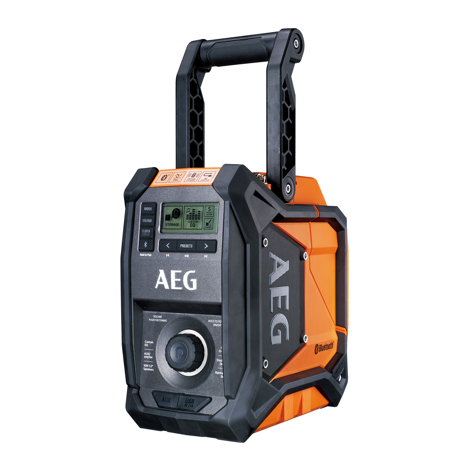 AEG 18V 240V Hybrid Bluetooth Jobsite Radio Weather Resistant Skin Only BRFMB18-0