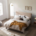 Zinus Double Upholstered Fabric Bed Base - Beige, Tall Headboard, No Box Spring Needed - AU-FHVP-D