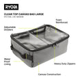 Ryobi Traxx Large Clear Top Canvas Bag - 340mm x 170mm x 460mm - Water-Resistant - SuperSaverAU - view 2