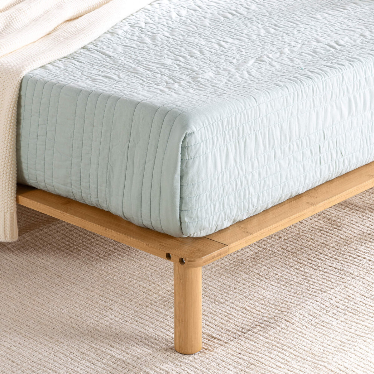 Zinus Arden King Single Bamboo Bed Frame - Natural Finish, Upholstered Headboard, Slats - AU-FPWNH8ZC-08B
