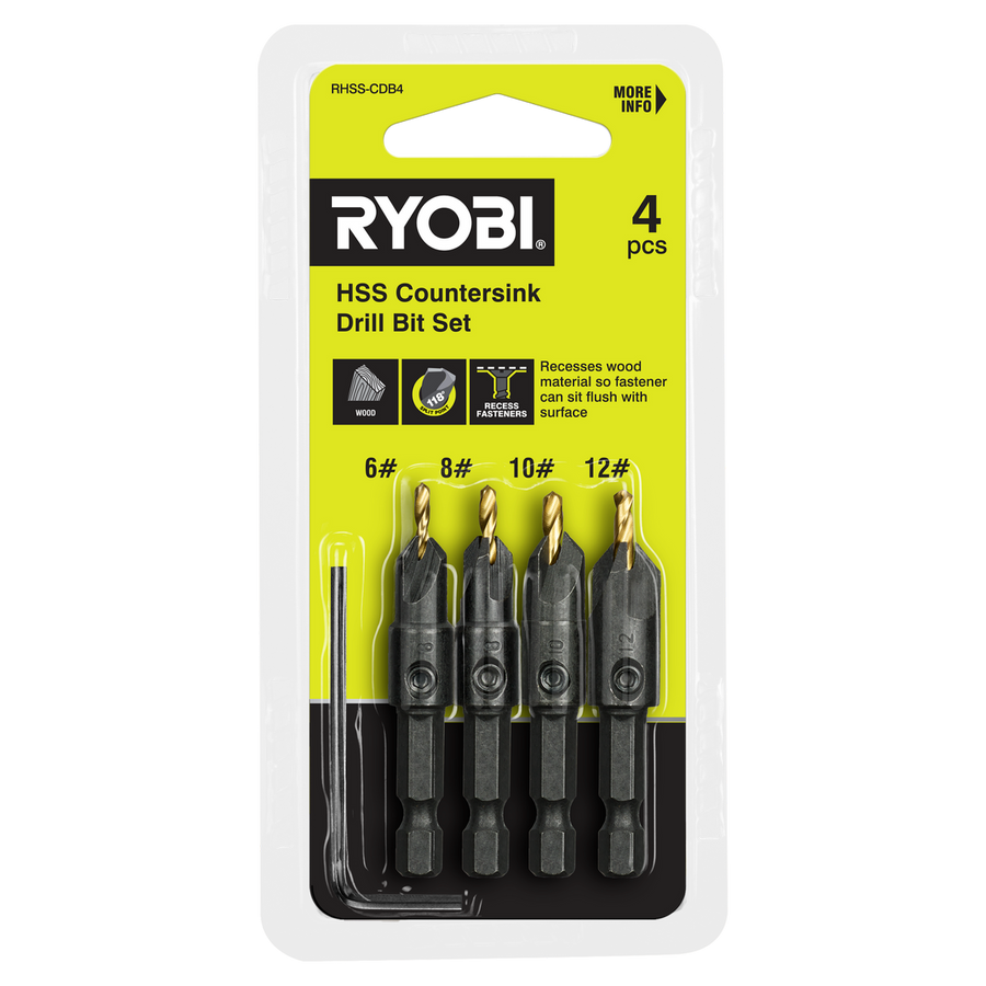 Ryobi Countersink Drill Bit Set - 4 Piece - #6, #8, #10, #12 - 118° Split Point - SuperSaverAU - view 1