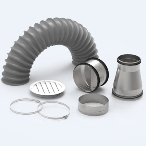 Aero 150mm Wall and Eave Ducting Kit - 5m Acoustic Flexi Ducting, White Wall Vent with Ember Mesh - ADK150WALL