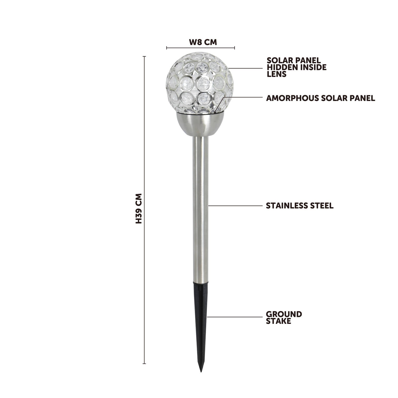 Click Crystal Solar LED Pathway Light Stainless Steel