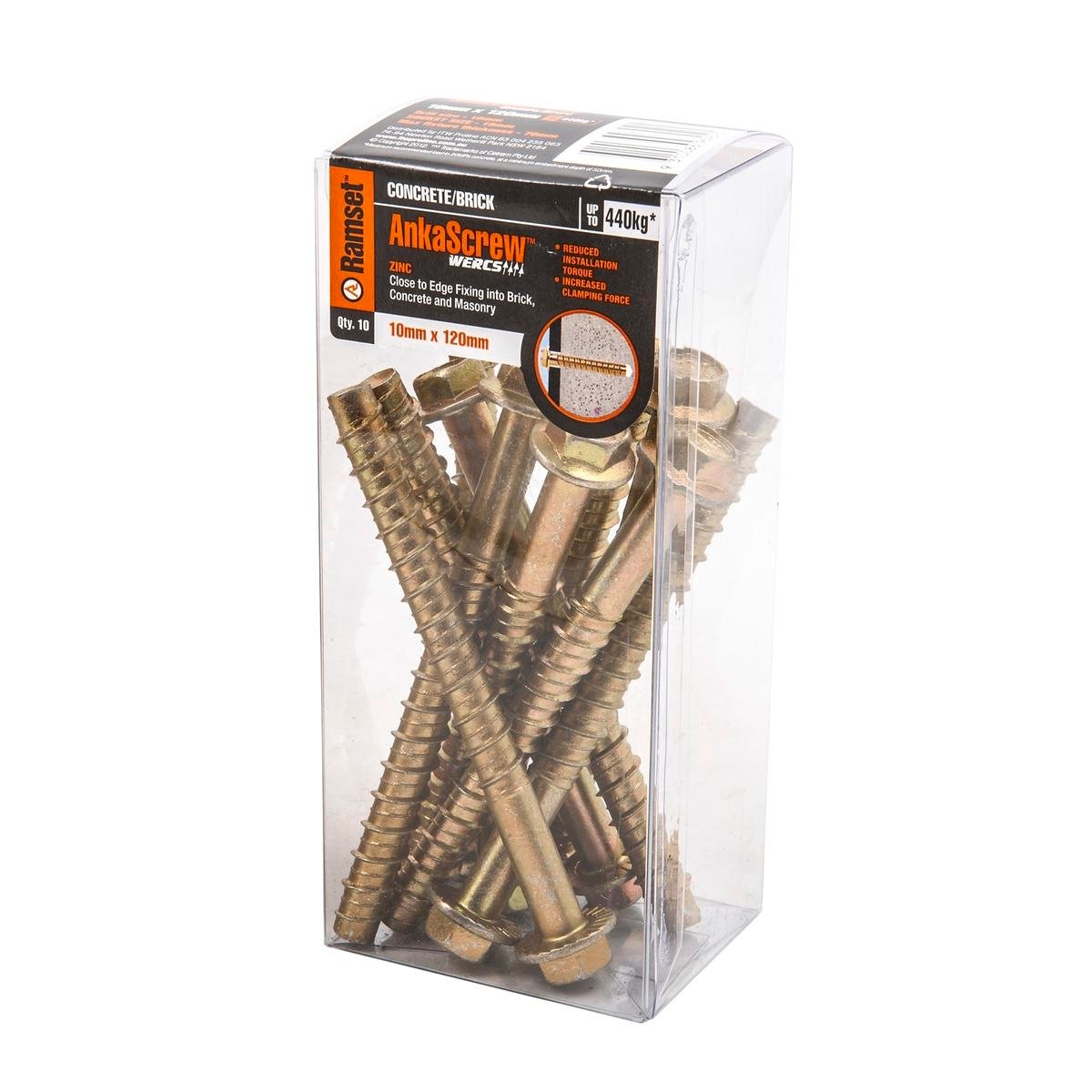 Ramset Ankascrew Masonry Anchor 10 Pack 10mm x 120mm Zinc Durable - SuperSaverAU - view 1