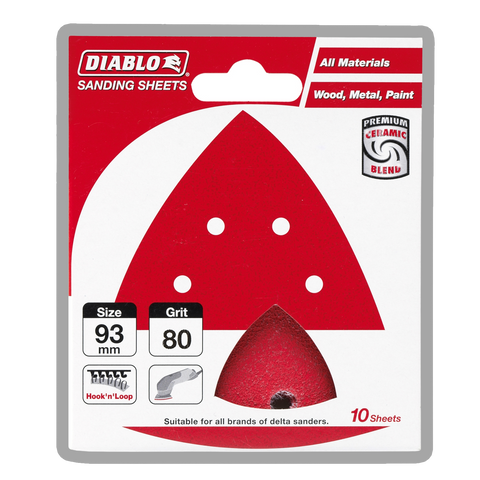 Diablo 93mm 80 Grit Delta Detail Sander Sheets - 10 Pack