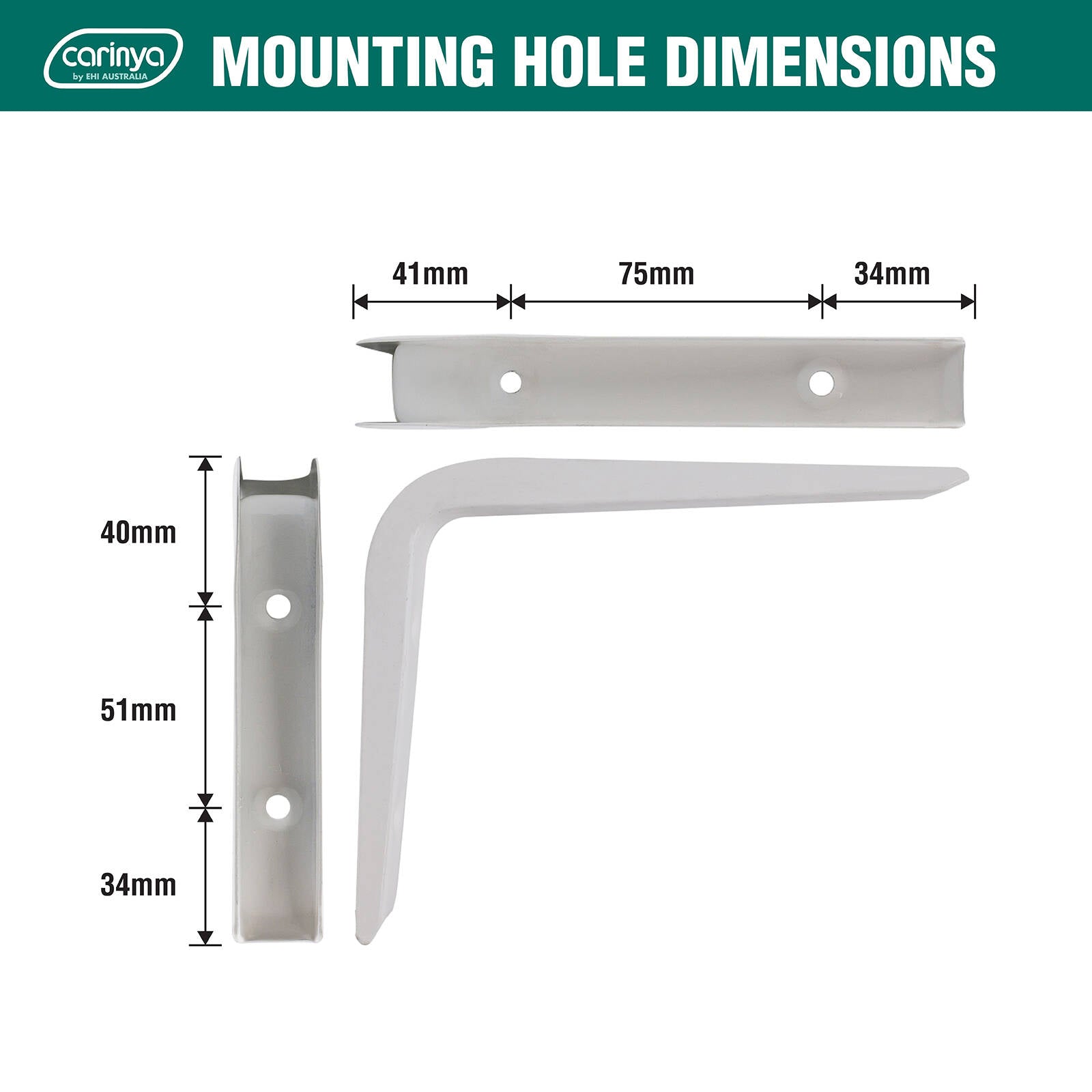 Carinya 125 x 150mm White Powder Coated Steel Angle Bracket, 35kg, Wall Mount