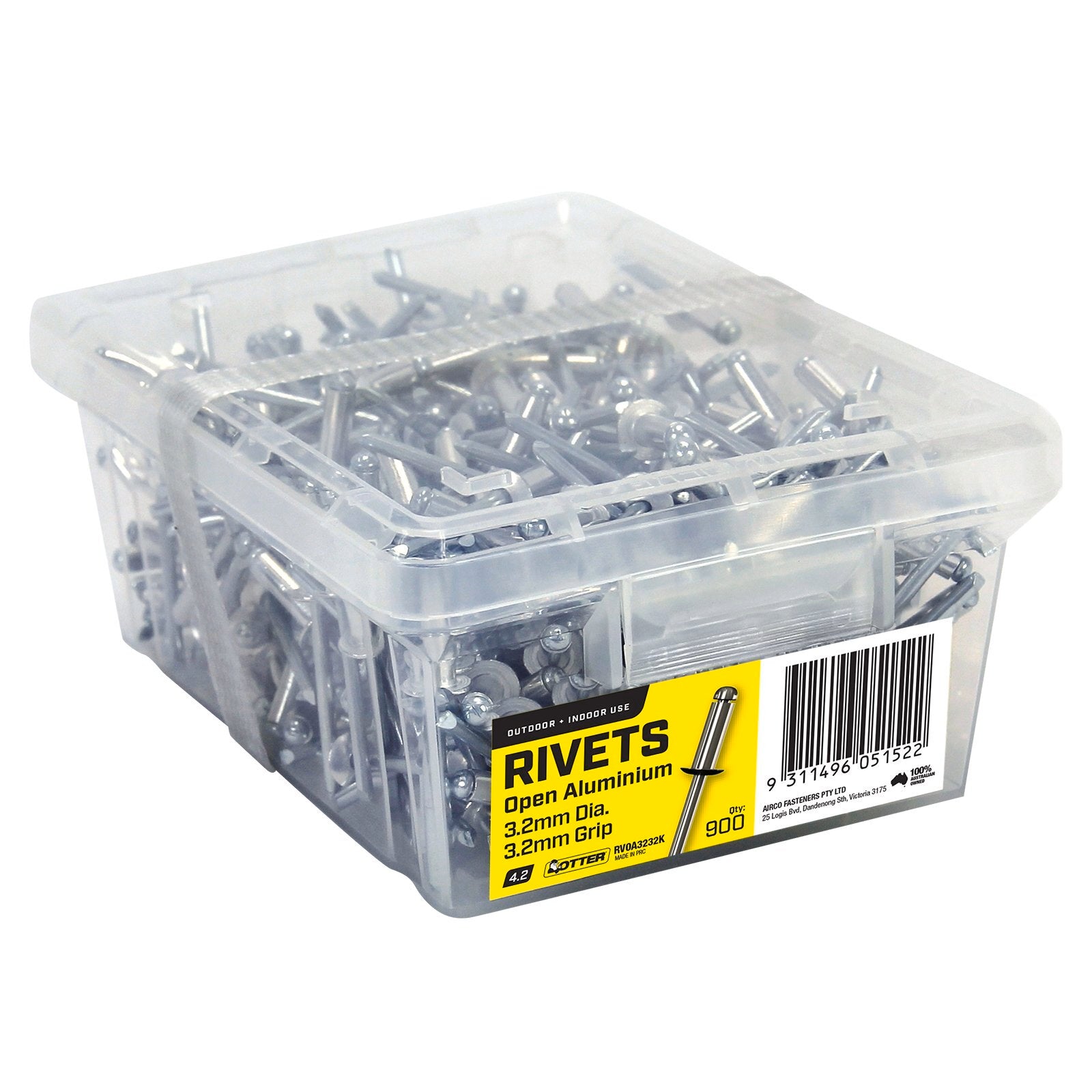 Otter 3.2 x 3.2mm Aluminium Open Blind Rivets - 900 Pack