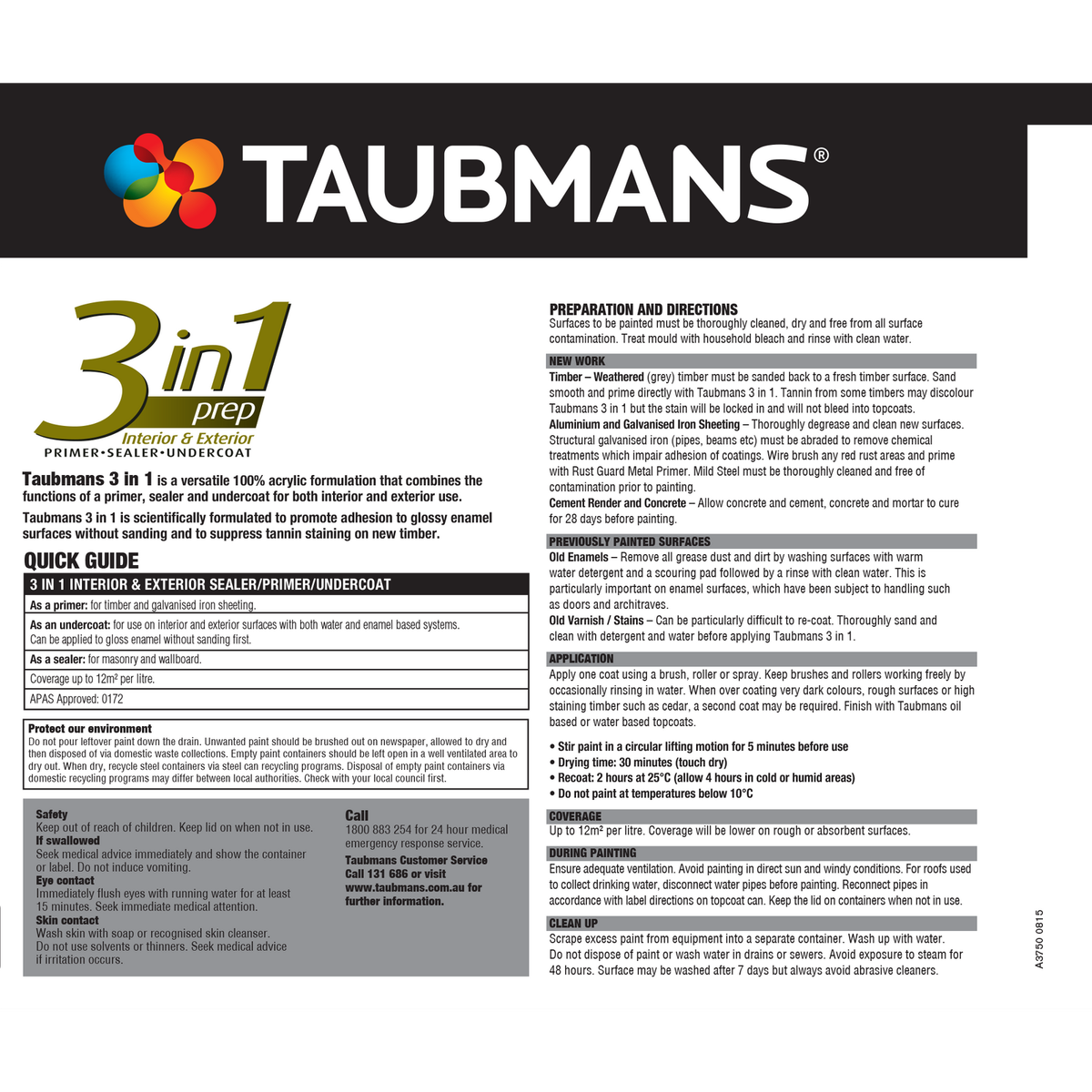 Taubmans 3 in 1 Primer Undercoat Sealer Paint 500ml - White - Fast Drying - SuperSaverAU - view 4