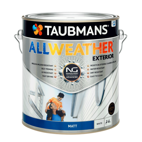 Taubmans 4L White Matt All Weather Exterior Paint - Water Based - Mould Resistant - SuperSaverAU - view 1