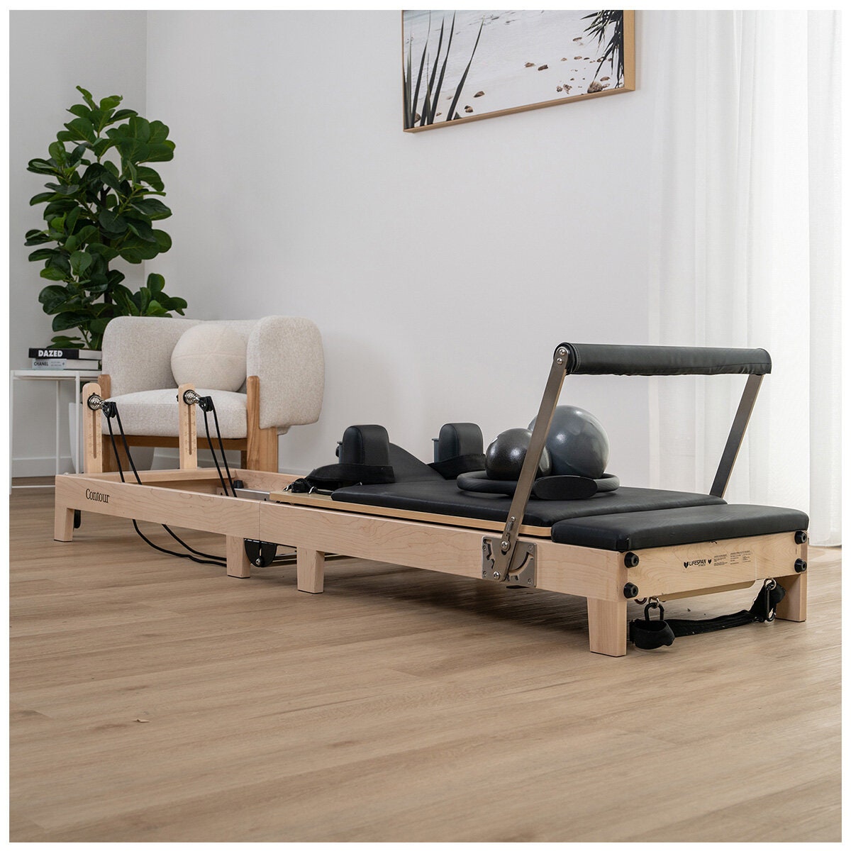 Lifespan Fitness Contour 2 folding wood Pilates reformer set - maple frame - black trim - LFRF-CONTFLD2