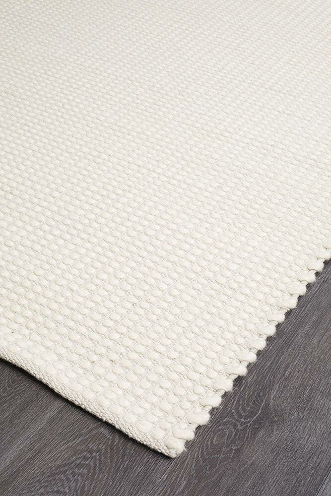 Rug Culture Skandi Large Rug 280x190cm - Natural White Wool, Hand Loomed Flatwoven - SKAN300WHI280X190