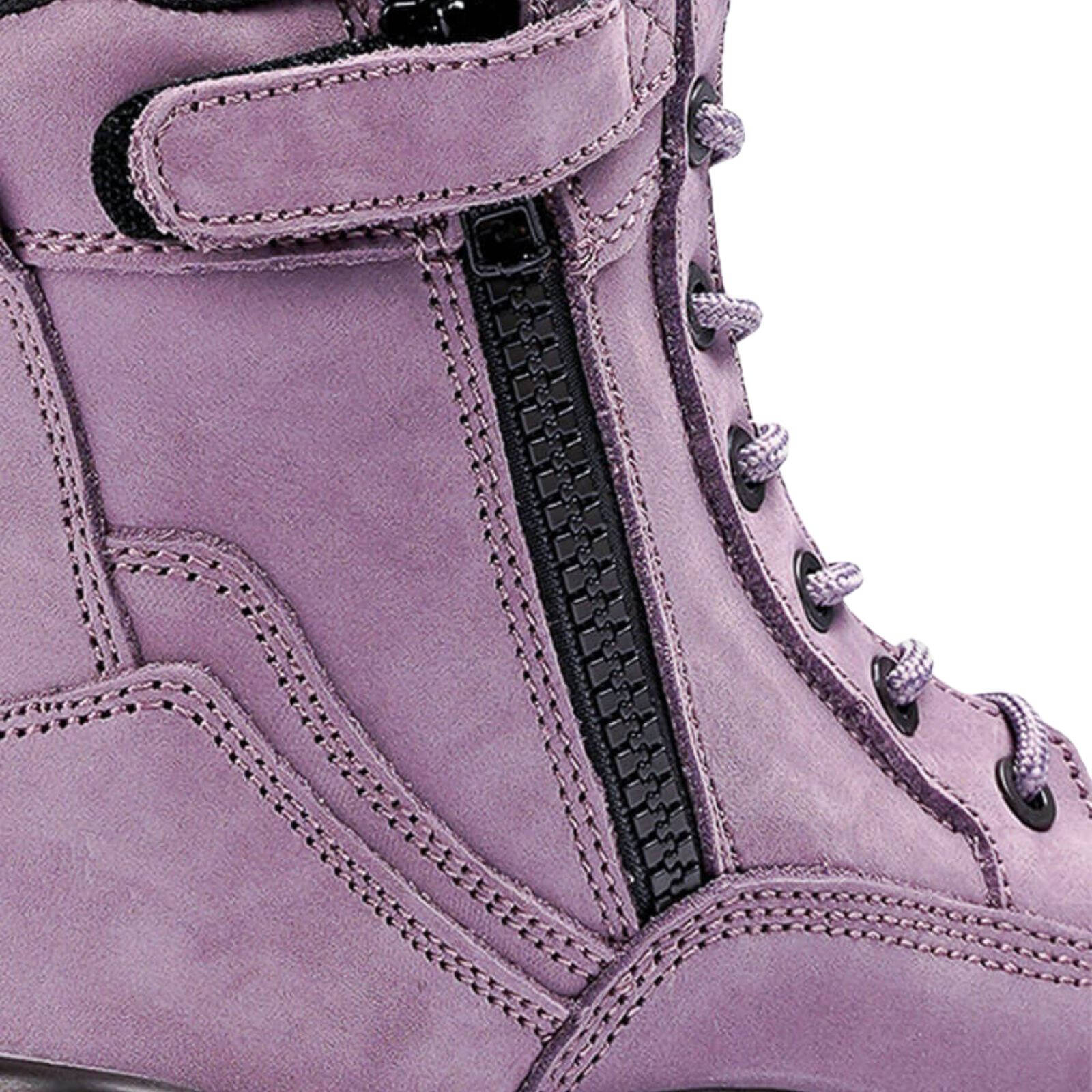 she wear Achieves Womens Safety Work Boots Size 7 Purple Nubuck Leather Composite Toe Zip Side Water Resistant