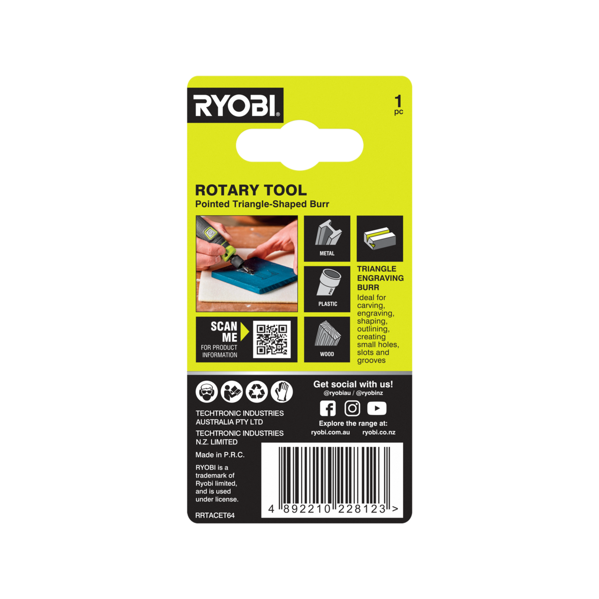 Ryobi Engraving Burr - 6.4mm Pointed Triangle - High-Speed Steel - Precision Carving - SuperSaverAU - view 2