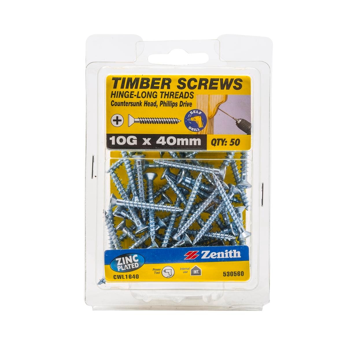 Zenith Hinge Long Thread Screw - 10g x 40mm - Zinc Plated - 50 Pack - SuperSaverAU - view 1
