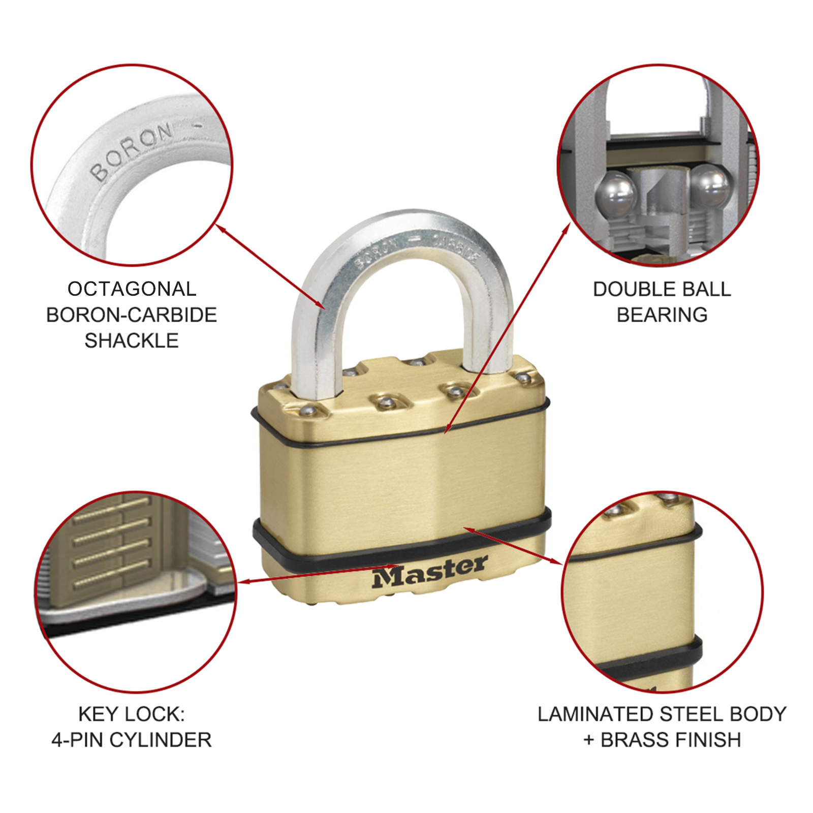 Master Lock 64mm Excell Padlock Laminated Steel Boron-Carbide Shackle