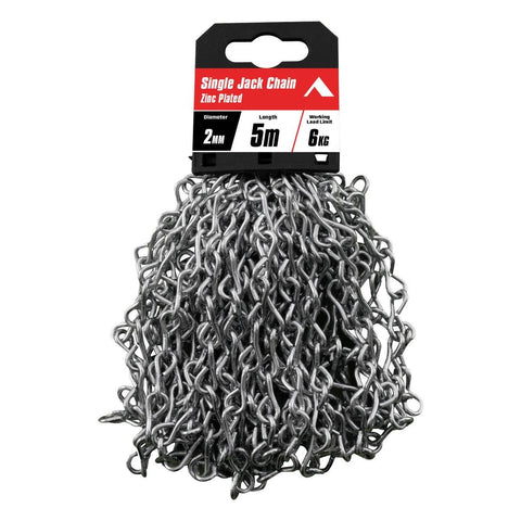 Pinnacle Zinc Plated Single Jack Chain 2mm x 5m - Silver - 6kg Load Rating - SuperSaverAU - view 1