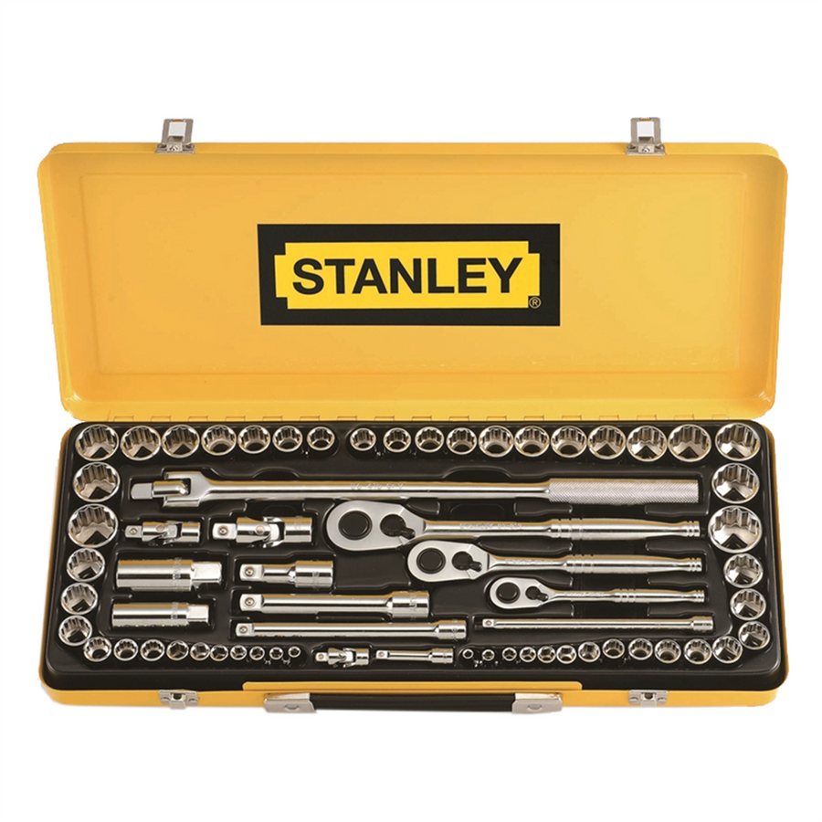 Stanley 64 Piece Socket Set - 1/4", 3/8", 1/2" Drive - Chrome Vanadium Steel - SuperSaverAU - view 1