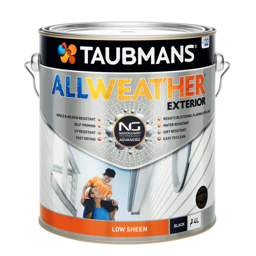 Taubmans 4L Black Low Sheen Exterior Paint - All Weather - Mould Resistant - SuperSaverAU - view 1