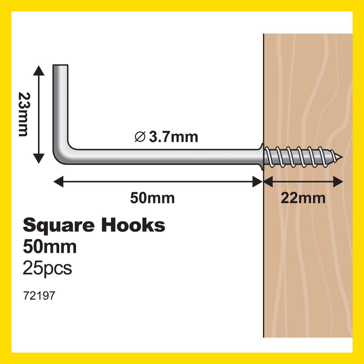 Everhang 50mm Zinc Plated Steel Square Hook Light Duty 25 Pack