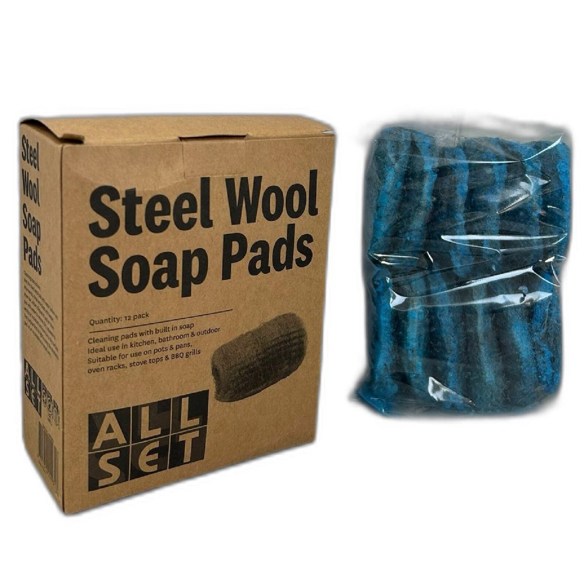 All Set Steel Wool Soap Pads 12 Pack - Cleaning Pads - Soft Steel - Streak-Free - SuperSaverAU - view 2