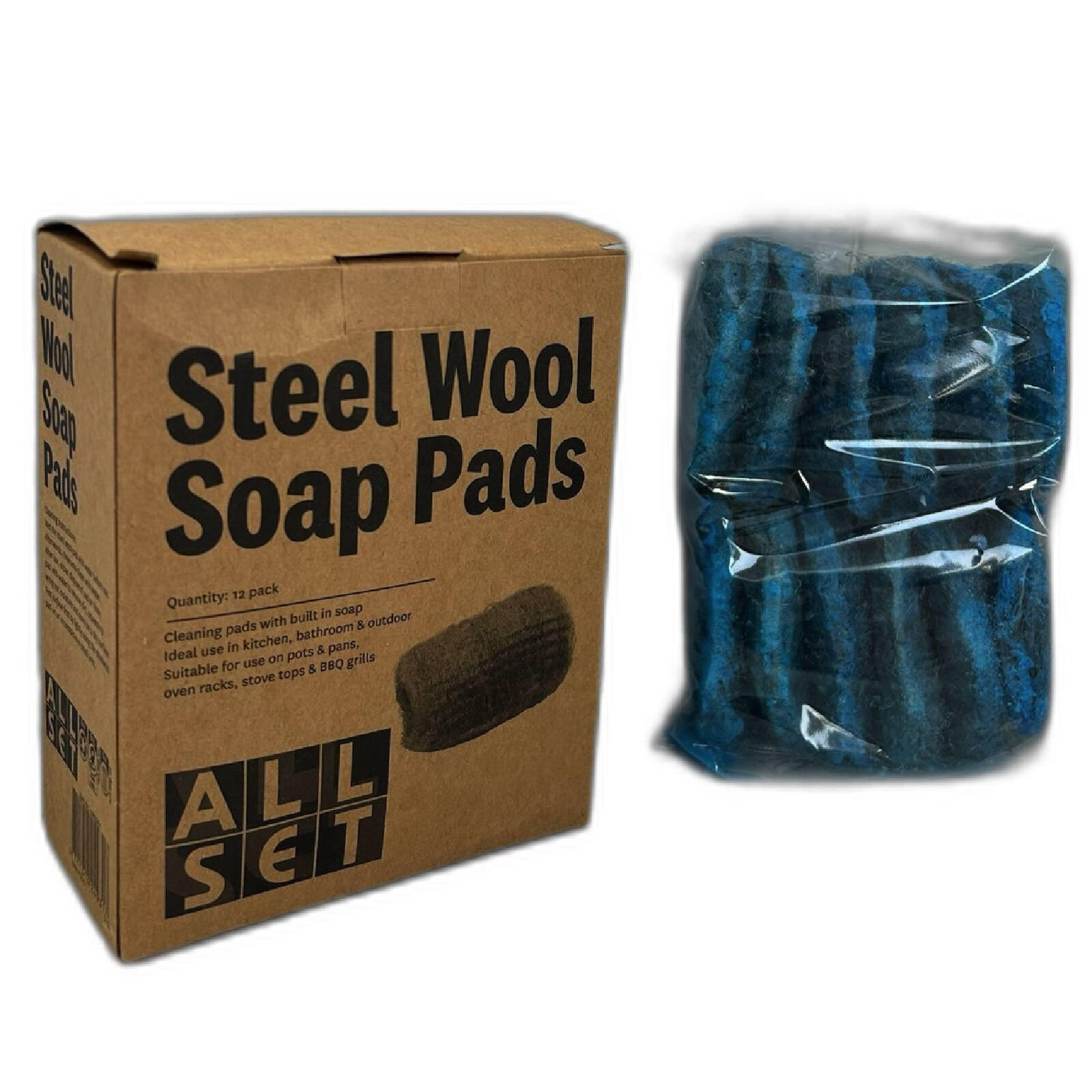 All Set Steel Wool Soap Pads - 12 Pack