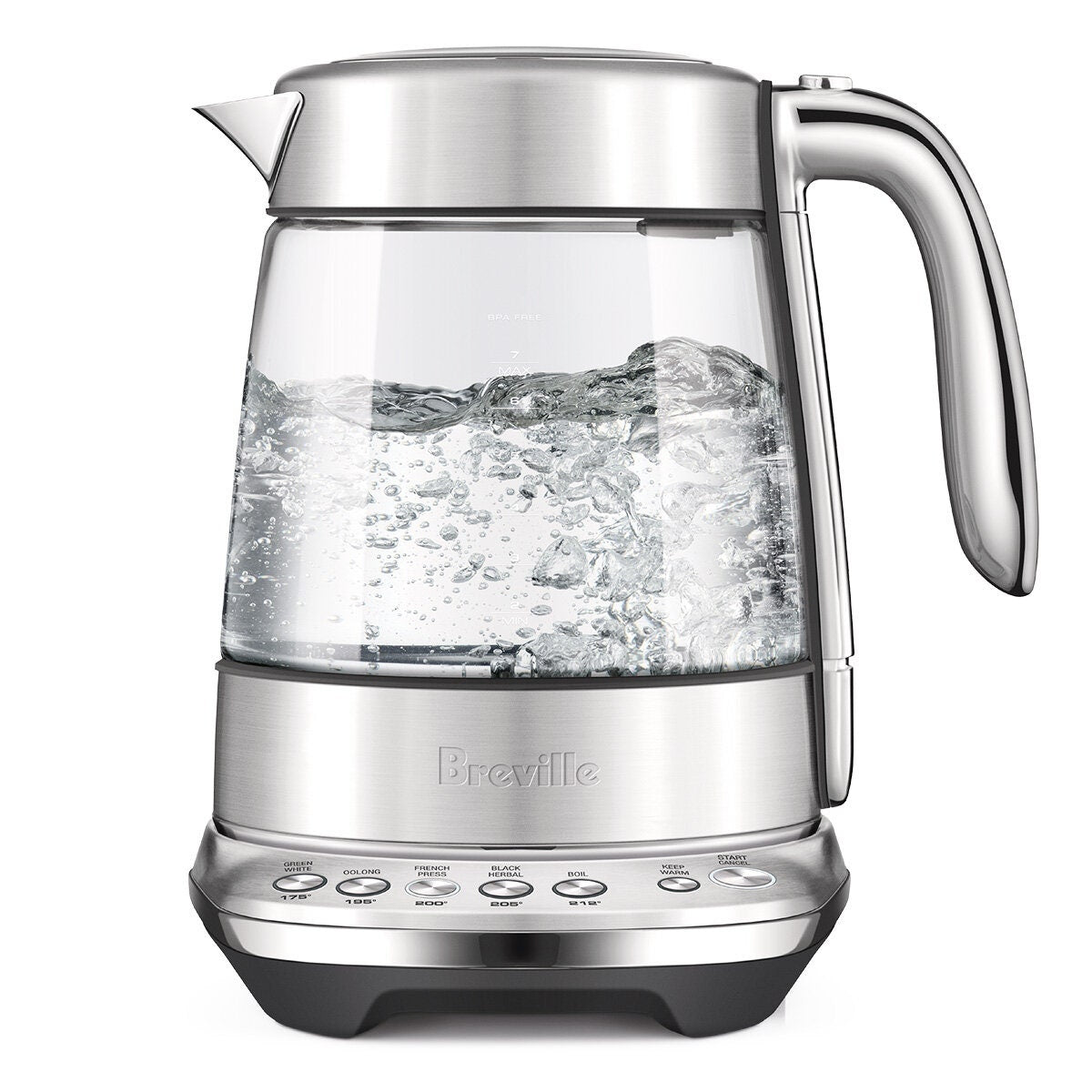 Breville the Smart Crystal Luxe Glass Kettle - Five Temperature Settings, Keep Warm, 2400W - BKE855BSS