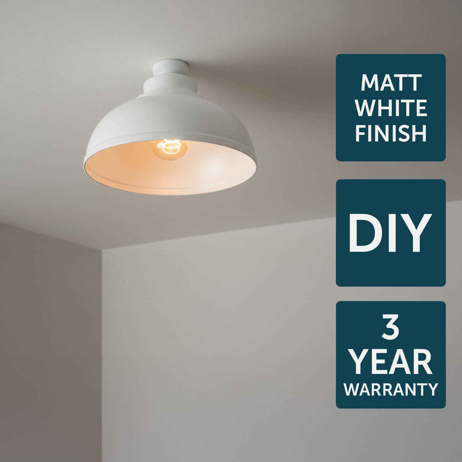 Brilliant 28cm White Matt Foundry Batten Fix Light Shade B22 DIY Install