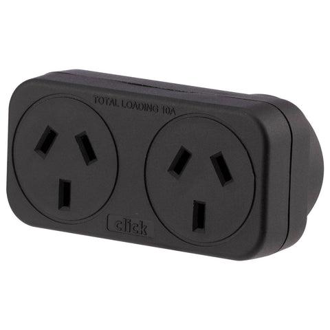 Click Black Polycarbonate Right & Left Hand Double Adaptor, Twin Pack