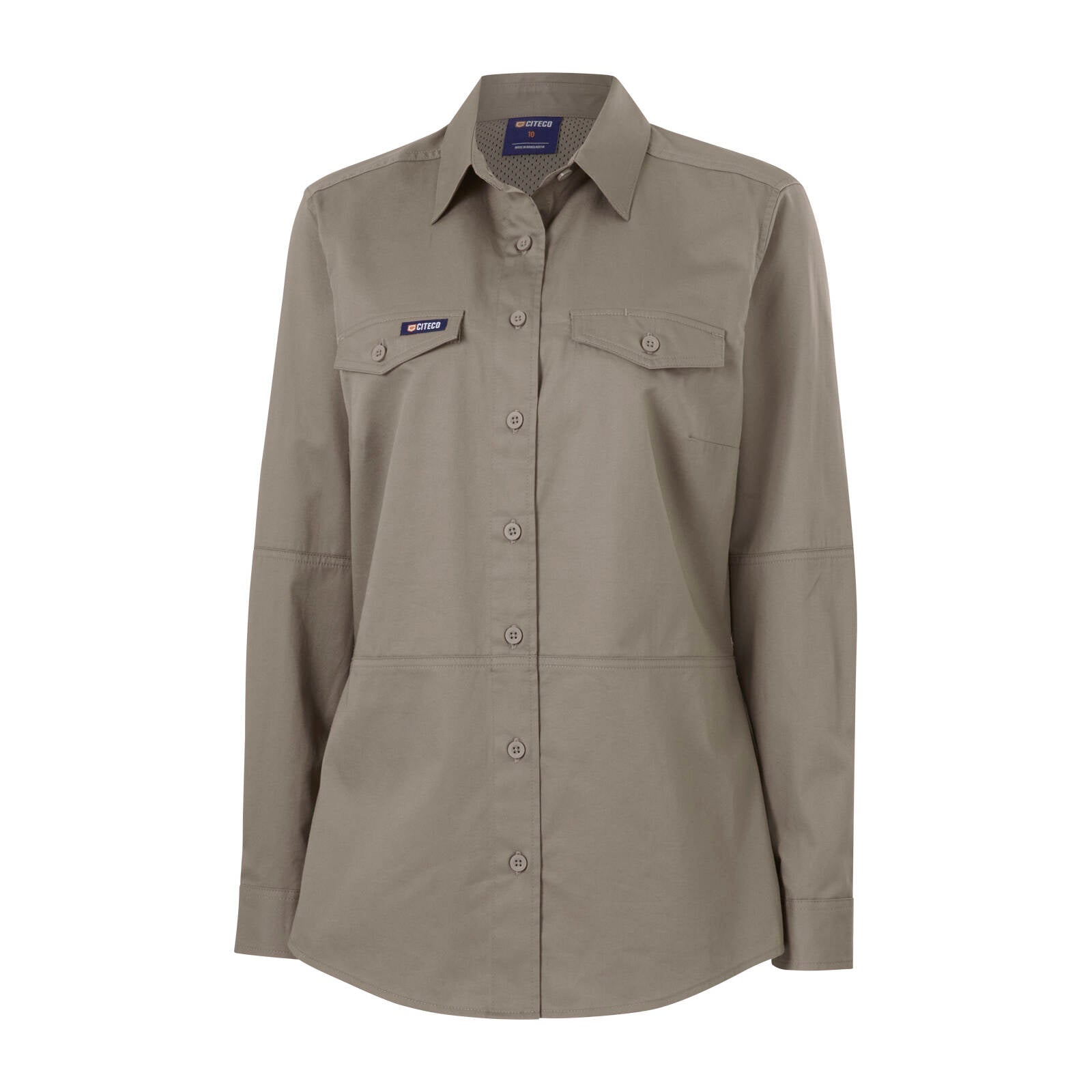 Citeco Women's Khaki Cotton Long Sleeve Shirt - Size 12