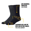 Dewalt Work Cotton Socks 2 Pack Crew Size 10-13 - Moisture Control, Comfort - SuperSaverAU - view 5