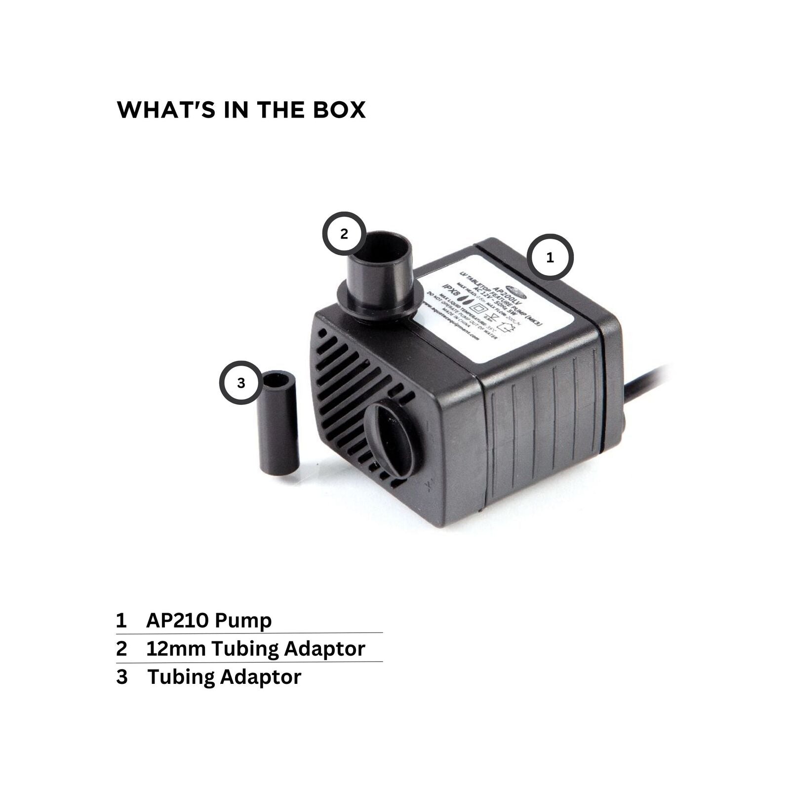Aquapro AP210 Tabletop Water Feature Pump 2W Submersible Indoor, Adjustable Flow, 8mm Tubing