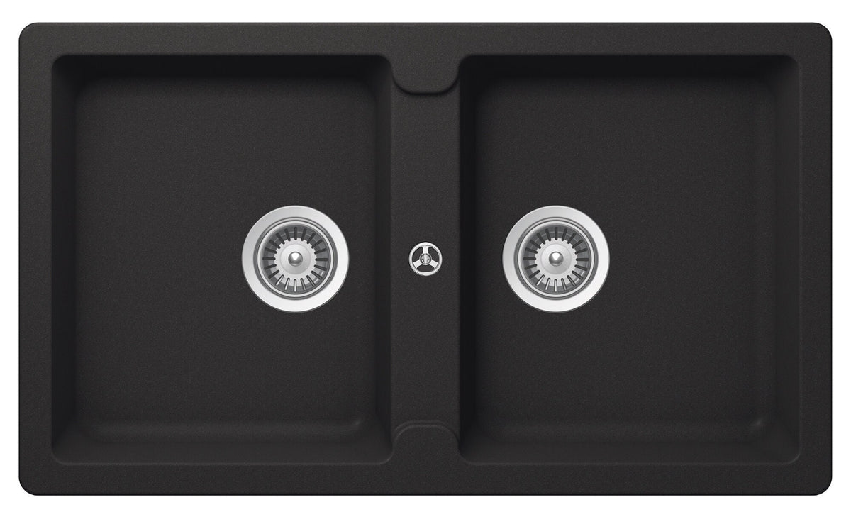 Abey Schock Typos Double Bowl Sink Pack - Onyx Black Cristalite Plus with 400456 Kitchen Mixer - TN200TB