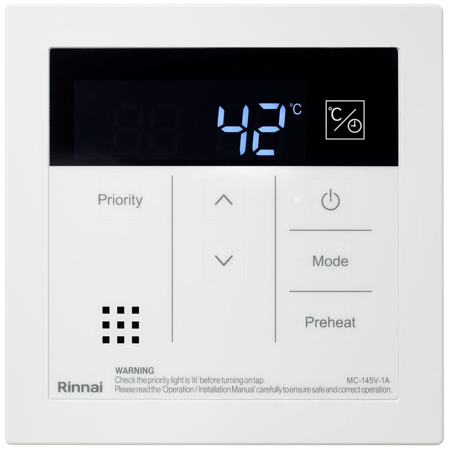 Rinnai Deluxe Kitchen Hot Water Controller - White Fascia, 37°C to 55°C Range, Digital Display - MC145