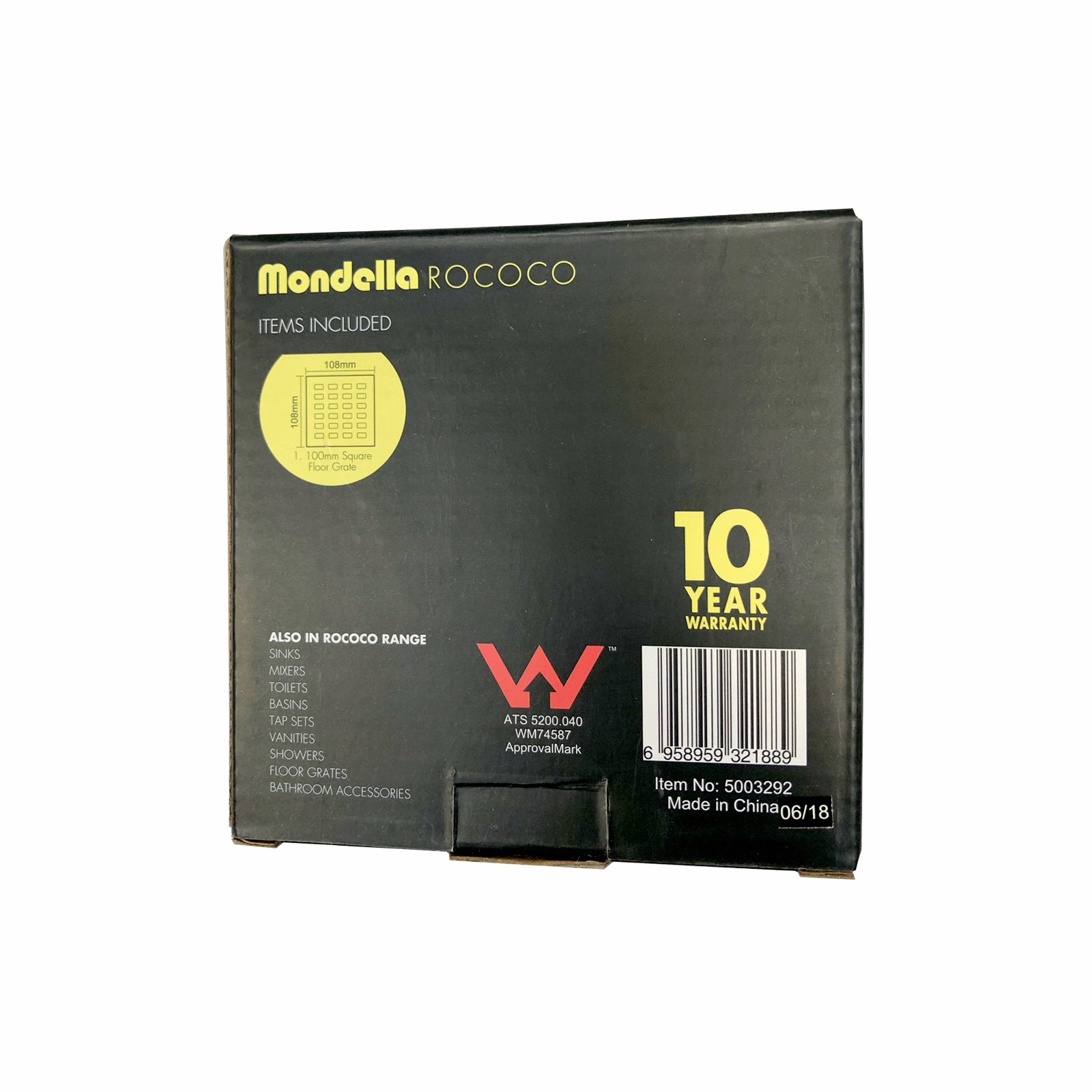 Mondella Rococo 100mm Square Floor Grate Stainless Steel Centre Outlet