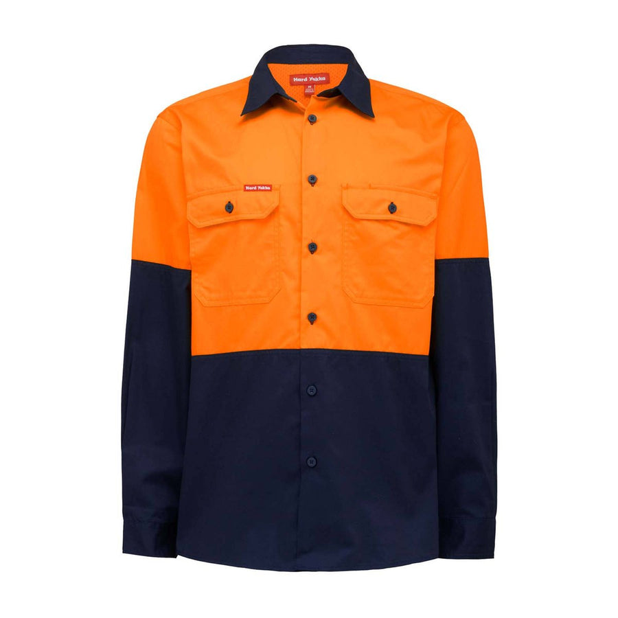 Hard Yakka Hi Vis Long Sleeve Shirt 3XL - Orange Navy - Safety Comfort - SuperSaverAU - view 1