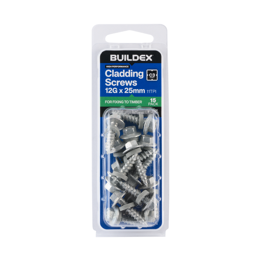 Buildex 12g x 25mm Cladding Screws - 15 Pack - Zinc-Alloy - Type 17 - SuperSaverAU - view 1