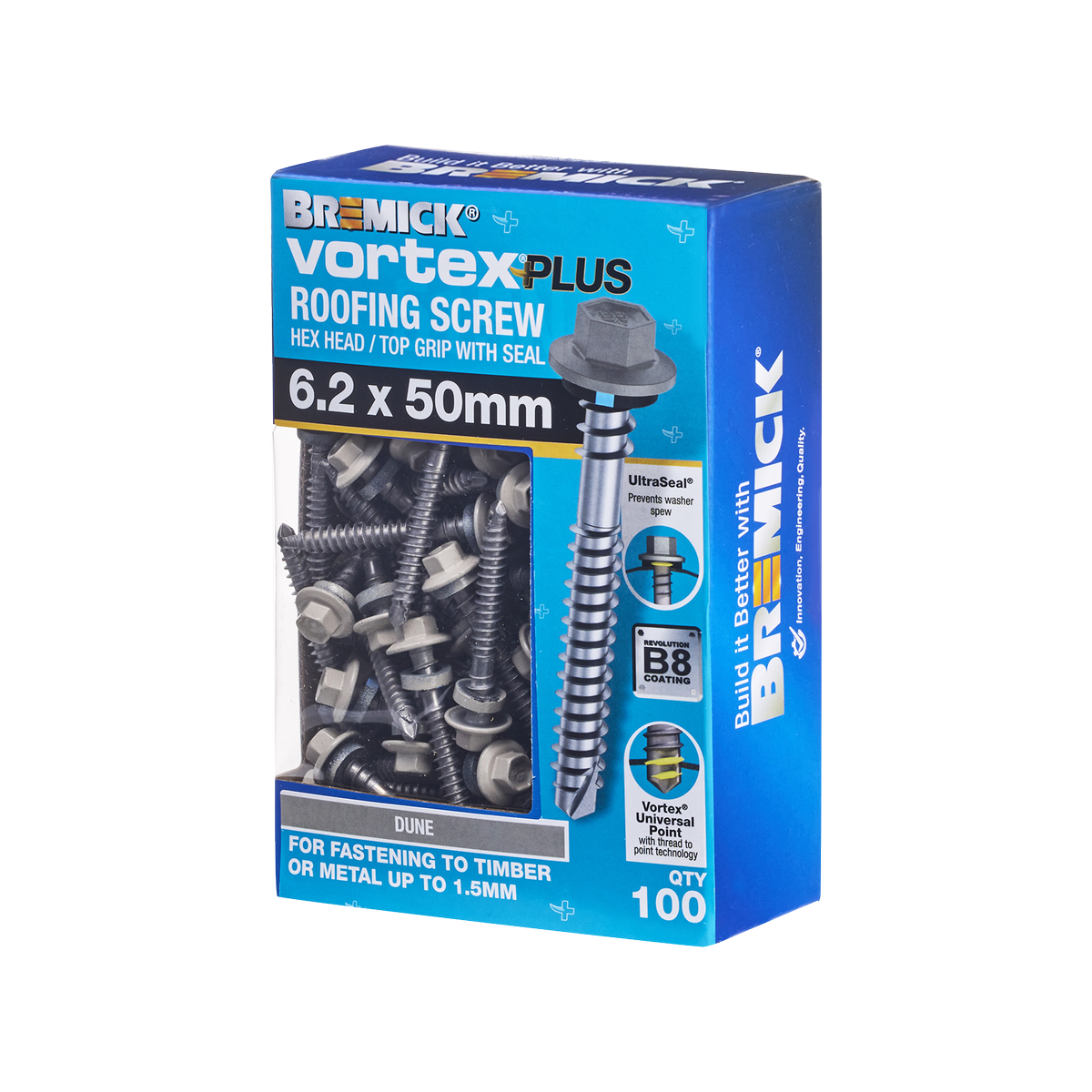 Bremick Vortex Plus Roofing Screw 6.2 x 50mm - Hex B8 - Dune - Box of 100 - SuperSaverAU - view 1