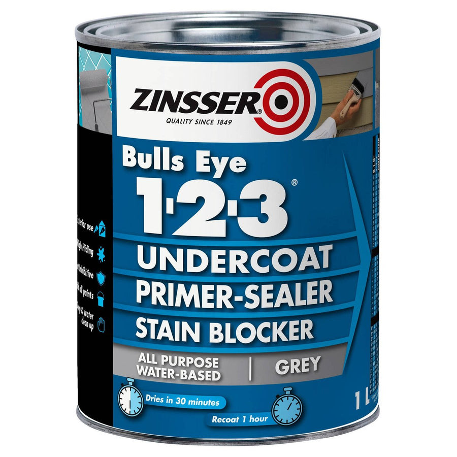 Zinsser Bulls Eye Primer-Sealer Grey 1L Water-Based Stain Blocker - SuperSaverAU - view 1