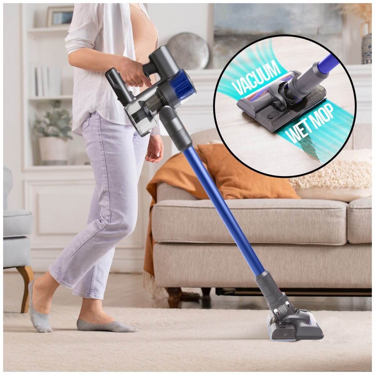 MyGenie H20 Pro cordless stick vacuum and wet mop - 2-in-1 cleaning, cyclonic filtration, blue - 10003142
