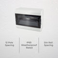 Deta 12 Pole Switchboard - IP65 Weatherproof - Din Rail Spacing - Grey/Black - SuperSaverAU - view 2
