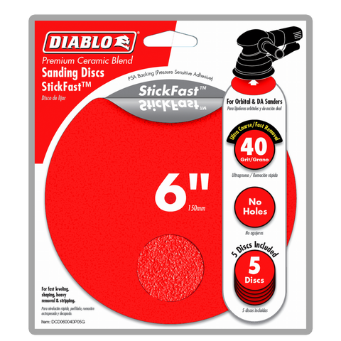 Diablo 150mm 40 Grit StickFast Sanding Discs - 5 Pack