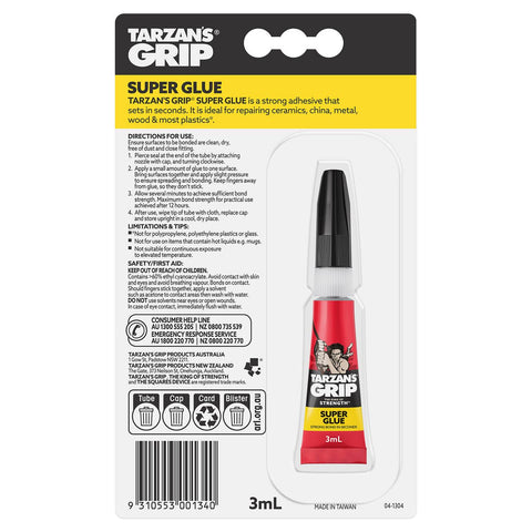 Tarzan S Grip Super Glue 3ml - Fast-Setting Multi-Purpose Adhesive - SuperSaverAU - view 2