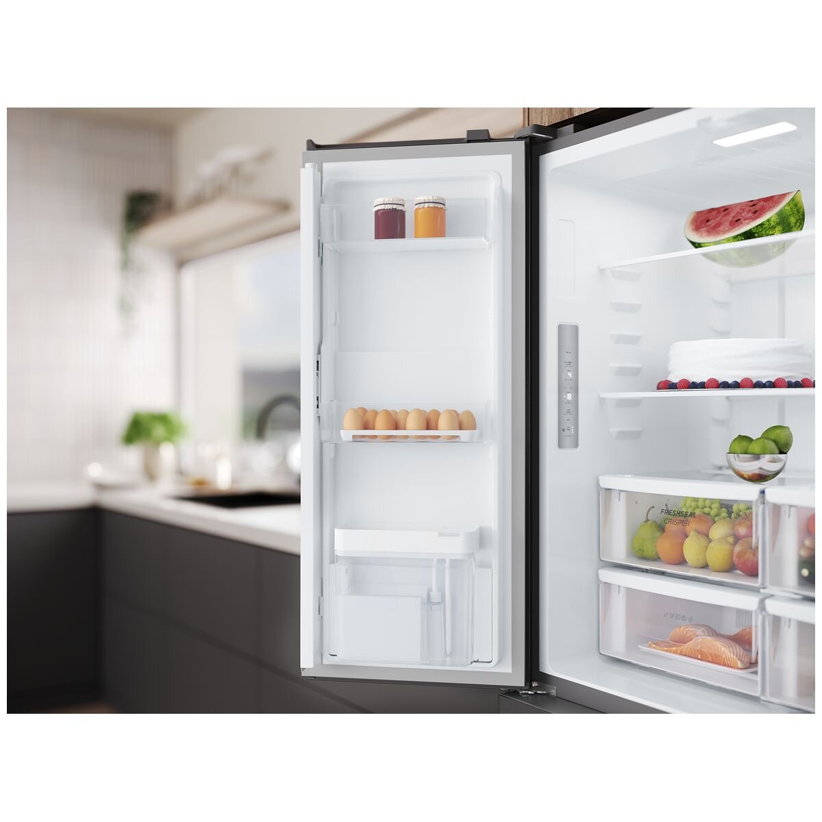 Westinghouse 564L French Door Fridge - Matte Charcoal Black, Non-Plumbed Water Tank, AutoIce - WQE5760BB