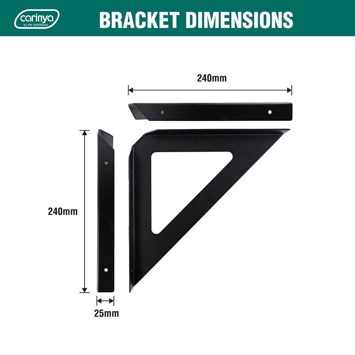 Carinya Triangle Stayed Bracket - 240mm - Powder Coated Steel - Black - SuperSaverAU - view 4