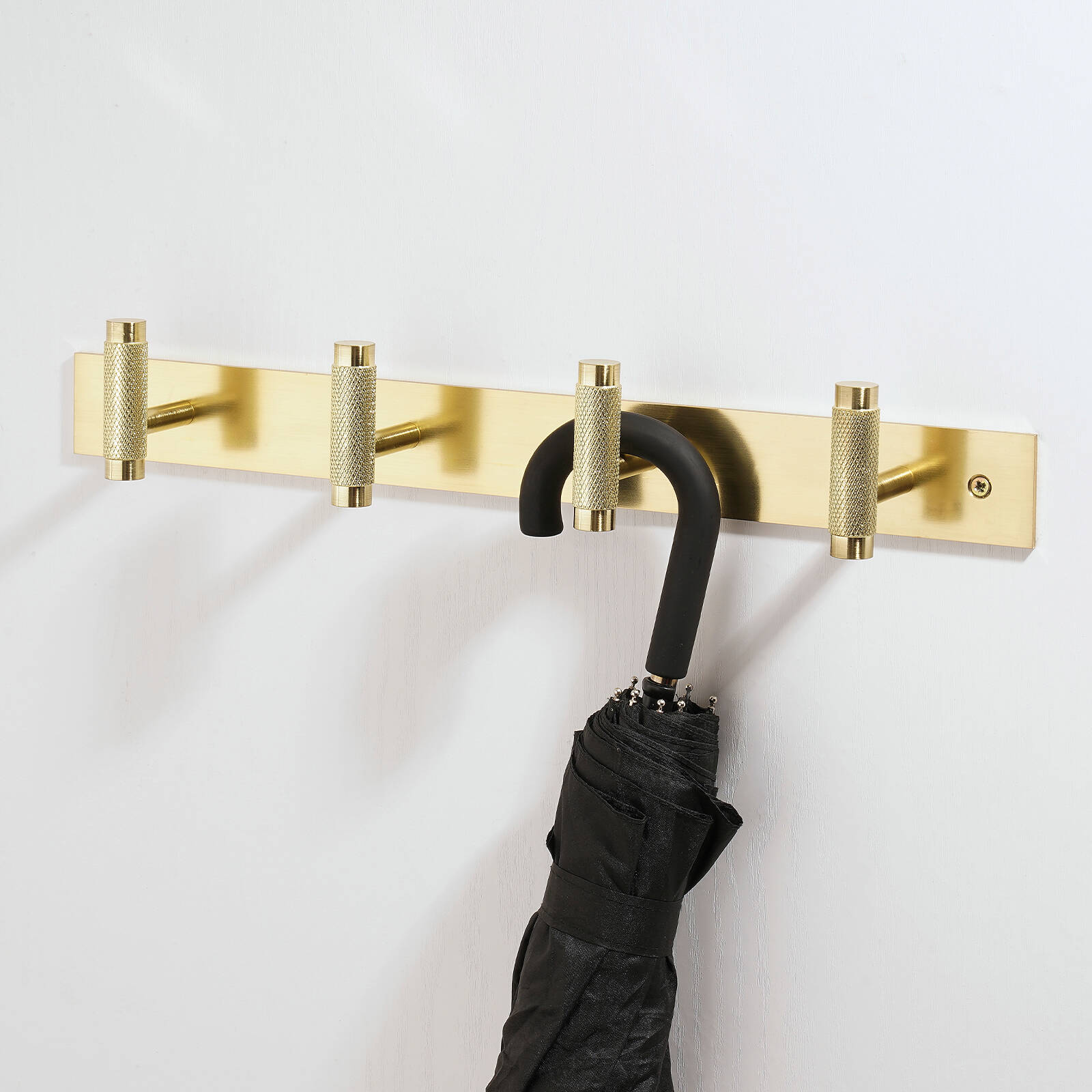 Adoored 4 Hook Brass Knurled Decorative Steel Hook Rack