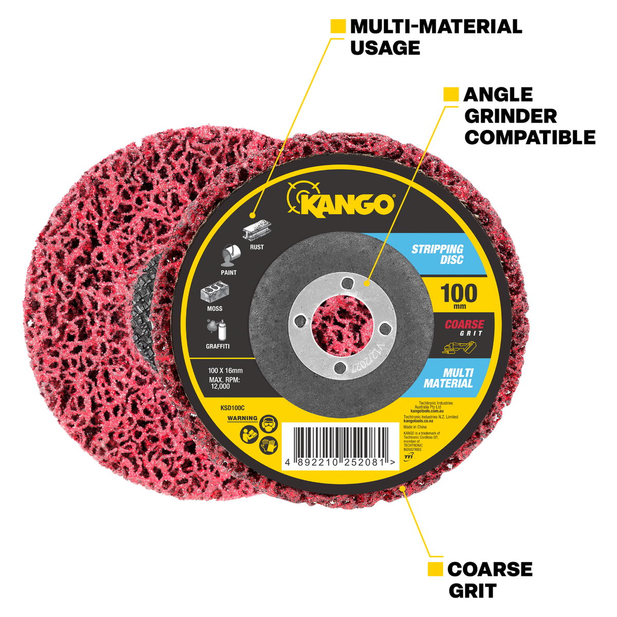 Kango 100mm Coarse Grit Stripping Disc - Rust & Paint Removal Tool - SuperSaverAU - view 2