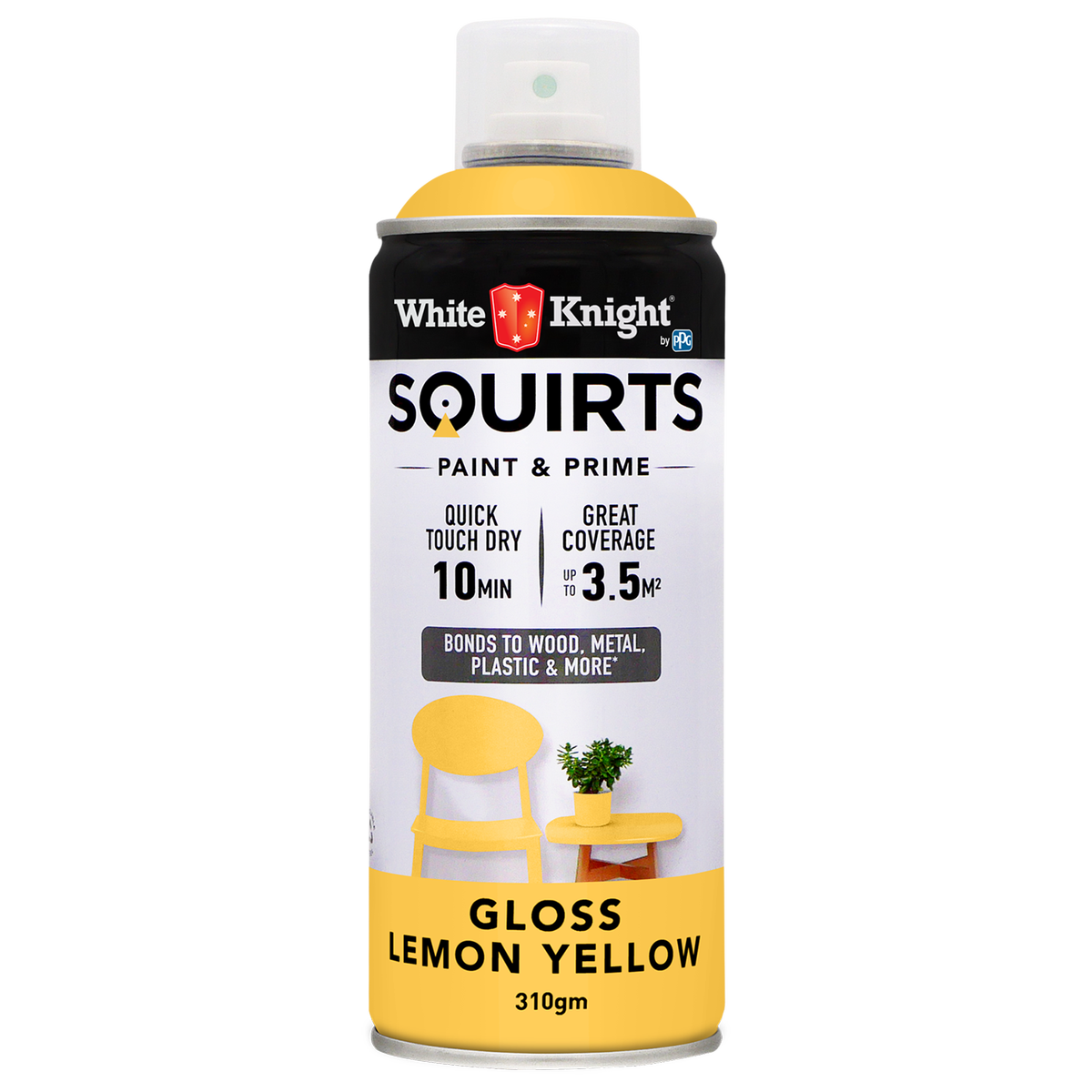White Knight Squirts Lemon Yellow Gloss Spray Paint 310g Durable Finish - SuperSaverAU - view 1